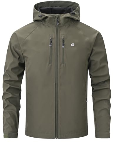 Huayuzh Softshelljacke für Herren Wasserdicht Winddicht Atmungsaktiv Outdoor Jacke Windbreaker Regenjacke Wandern Camping Armeegrün XL