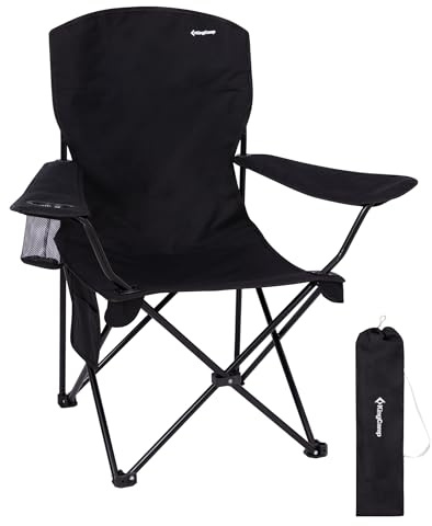 KingCamp Campingstuhl Faltbar Ergonomisch Gepolstert 150 kg | Faltstuhl Mit Getränkehalter, Seitentasche, 2,8 kg, Kleines Packmaß für 15×15×93 cm für Camping, Garten, Angeln & Outdoor