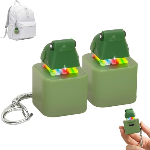 Frog Croaking Fidget, 2026 nytt groda tangentbord fidget för vuxna klicker stresslindring, uppladdningsbar nyckelring med ljud LED-ljus och laddningsport (2 st)
