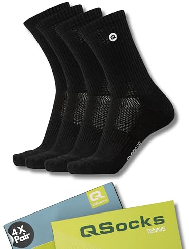 QOLONIA Crew Sportsocken für Damen und Herren 100 Baumwolle mit gepolsterte Komfortsohle Unisex für Sport, Training & Alltag – 4X Paar /35-38, 39-42, 43-46 /QSOCKS