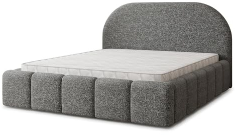Masseno Polsterbett FLUSSO BL 140x200 cm, Doppelbett, Bettkasten, Stauraum, Lattenrost Und Kopfteil - Grau, Bella 20