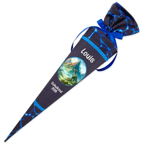 Dein Lieblingsteil Deine Schultüte aus Stoff Kuschel Velvet Wunschmotiv individualisierbar mit Wunschname personalisierbar 70 cm 85 cm – Jungs (Modell 13: Dinosaurier, 70 cm mit Kissen)