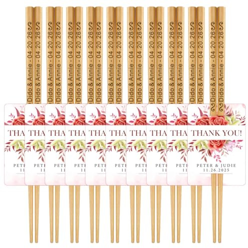 Personalised Wedding Favor Gifts, Custom Chopsticks with Thank You Cards, Housewarming Party Favour for Guests, Graduation Celebration, 40th 50th 60th 70th 80th Birthday Favor Gifts, 10 - 200 Pairs