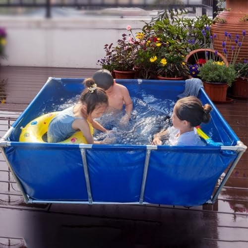 Piscina Desmontable con Marco Patio Trasero Rectángulo Piscina sobre El Suelo con Marco, Tanque De Contenedor De Agua Grande Jardín Al Aire Libre Y Barriles De Lluvia, Azul(LxWxH 3x2x1m(6000 L))
