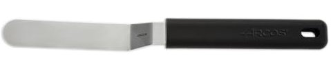 ARCOS Espátula de Cocina para Emplatado en Acero Inoxidable 90 x 200 Mm. Accesorio para Emplatar Tartas, Lasañas y Postres con Mango Ergonómico de Polipropileno Negro