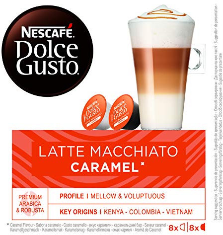 Nescafé Dolce Gusto Latte Macchiato Caramel - Café Gourmand - 96 Capsules (Pack de 6 boîtes x 16)
