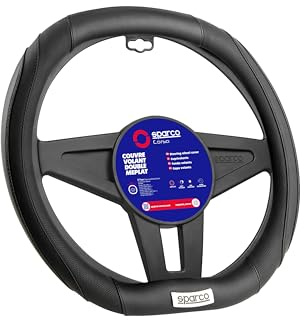 Sparco Lenkradbezug mit Flacher Basis, schwarz, 35 cm | Sportliches, rutschfestes und ergonomisches Design | Kompatibel mit Peugeot 208, 308, 508, 2008, 3008, 5008 | Schnelle Installation