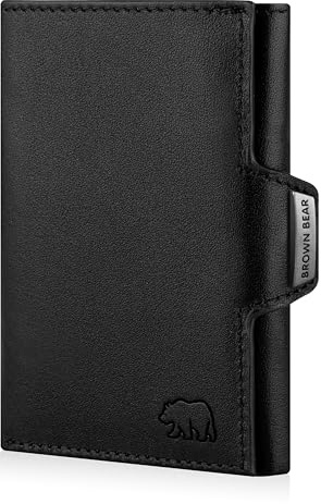 BROWN BEAR Leder Geldbörse klein mit Münzfach & RFID-Schutz Bruce BK | Echtleder Schwarz Nappa - Slim Wallet Design für Herren & Damen
