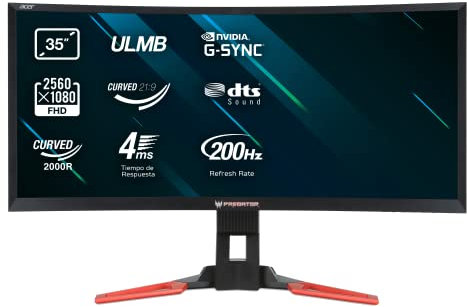 Acer Predator Z35 Monitor 35 Curvo, Risoluzione 2560x1080, Luminosità 300 cd/m2, Tempo di Risposta 4ms, Tecnologia nVidia G-Sync, Display Port, HDMI, USB 3.0, Colore Nero/Rosso