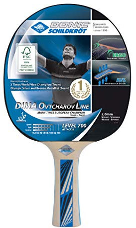 Donic-Schildkröt Tischtennisschläger Ovtcharov 700 FSC, AVS & Ergo-Griff, 2,0 mm Schwamm, FSC Holz, Avantgarde - ITTF Belag, 734408