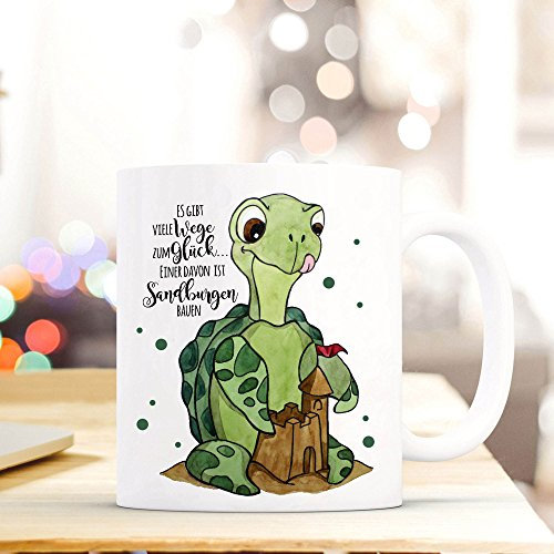ilka parey wandtattoo-welt® Tasse Becher Kaffeetasse Kaffeebecher Schildkröte mit Punkten und Spruch ... viele Wege zum Glück... ts462