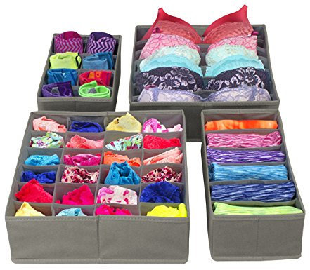 Sorbus Set of 4 Foldable Drawer Dividers, Storage Boxes, Closet Organizers, Under Bed Organizer (Gray)