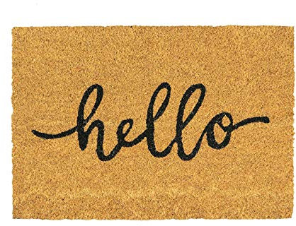 Nicola Spring Coir Door Mat - 90 x 60cm - Hello - Pack of 1 - Decorative Indoor Front Door Floor Mat Entry Dirt Trapper Rug Outdoor Boot Scraper Non Slip Backing Doormat