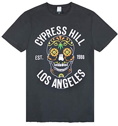 Amplified Cypress Hill Floral Skull Mens T-Shirt Charcoal
