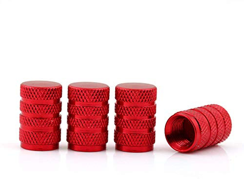 Aluminium Auto Ventilkappen 4-er Set versch. Farben mit Dichtung (Rot)
