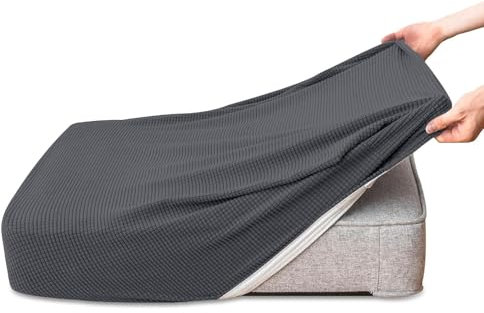 SYLC Sofa Sitzkissenbezug Stretch Sitzkissenschutz Elastischer Kissenbezüge, Husse Überzug Bezug Für Sofa Sitzkissen, rutschfest Stoff Tartan (Grau,Chaiselongue)