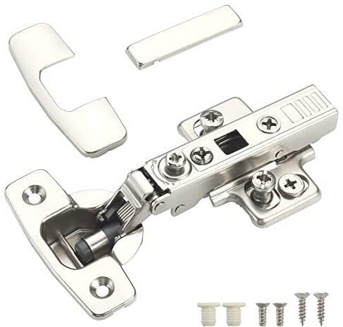Furniware 10 pcs Soft Close Cabinet Hinge,4D Adjustment(Depth, Side,Height and Closing Speed) Full Overlay Hinges Nickel Plated,Euro and Fixing Screws