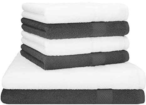 Betz 6er Handtuch Set Palermo 2 Stück Duschtücher 70x140 cm 4 Stück Handtücher 50x100 cm Liegetuch Saunatuch - anthrazit - weiß