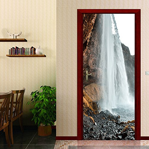 LLWYH Papier Peint Porte Poster De Porte Cascade De Lac De Montagne Autocollant Amovible Maison Décoration Murale 77 x 200 cm