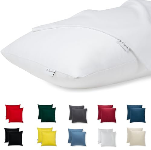 Kissenbezug 45x45 Baumwolle Premium Satin 2er Set Kissenhülle Deko für Kissen Sofa/Bett Stoff Superweicher Resistent Hypoallergen Anti-Milben Kopfkissenbezug mit Verdecktem Zip Voll Waschbar