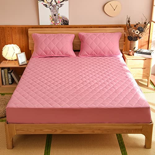 HAIBA Matratzenschoner, wasserdichte Matratzenauflage, Inkontinenzunterlage Waschbar, Spannbettlaken Baumwolle für Boxspringbett,Rosa,90x200+30cm