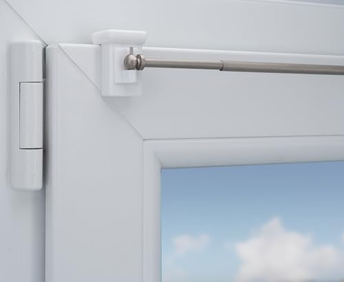 Gardinenstange Vaganz, nickel matt - Edelstahloptik, ausziehbar, Halt ohne Bohren und ohne Kleben, inkl. Fensterhaken in weiß für einen Klemmbereich 10-27 mm (weiß, 40-60 cm ausziehbar)