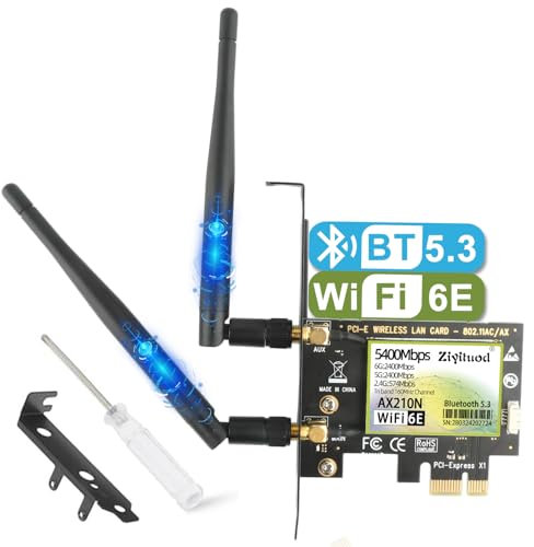 WiFi 6E AX210 Scheda WiFi PCIe con Bluetooth 5.3 per PC Gaming, AX5400 Scheda di rete wireless tri-band 6G/5G/2.4G Ultra-Low Latency 160MHz WPA3 MU-MIMO & OFDMA Supporto Windows 11/10 64-bit