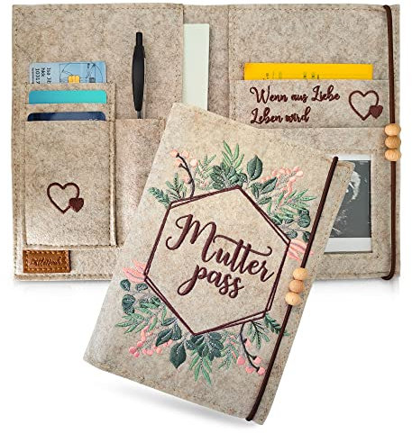 LittleNoah® - Premium Mutterpasshülle Beige aus Filz-Stoff | Schwangerschafts-Organizer | Geschenk für Schwangere | Mamapass Schutzhülle für Ultraschallbilder | Dokumententasche Pregnancy