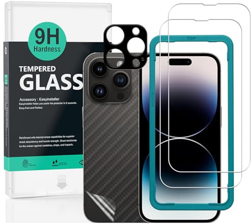 IBYWIND Schutzfolie kompatibel mit iPhone 14 Pro Max 6.7,mit Kamera Schutzfolie(Metall Material),Carbon Fiber Skin für die Rückseite, Inklusive Easy Install Kit (Zentrierrahmen)