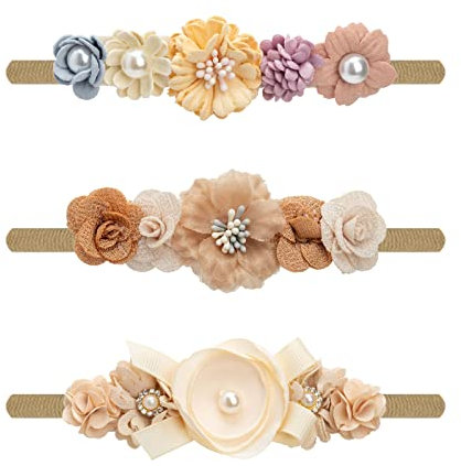 DRESHOW 3 Stück Baby Mädchen Nylon Stirnbänder Blume elastisches Haarband Schleifen Haarschmuck für Neugeborene Kleinkinder