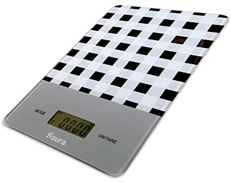 FISURA - Digitale Küchenwaage von Vichy. Original elektronische Waage 5kg/11lbsDigitalwaage Briefwaage mit Tara-Funktion. Glas und ABS. 15 x 22 cm. (Vichy schwarz und weiß)