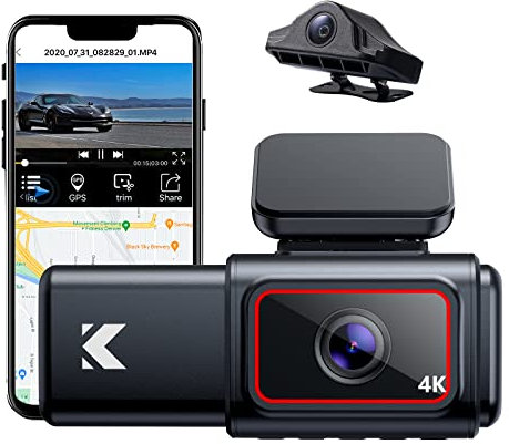 KINGSLIM D6 3 Lens 4K Dashcam Kamera Auto mit WiFi GPS - 4K Dash Cam Vorne, 2K+2K+1080P Vorne Hinten und Innen, Infrarot Nachtsicht, 24/7 Parkmodus, Daueraufnahme, Max 256GB