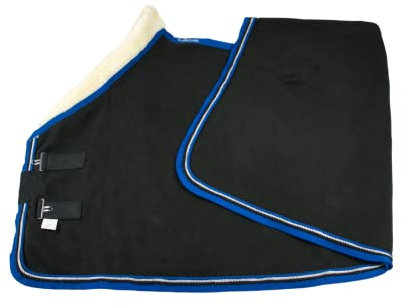 WAGNER Fleece Abschwitzdecke mit Fellkragen (Schwarz/Royalblau, 135)