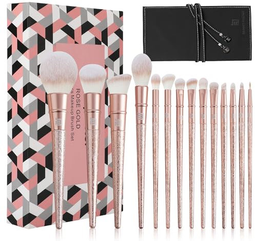 BeautyFactor Pennelli Make Up, 14 in oro Rosa Pennelli Professionali Make Up, with Porta Pennelli Make Up, per Fondotinta Cipria Fard, Ombretto Contorno Occhi Trucchi set pennelli make up