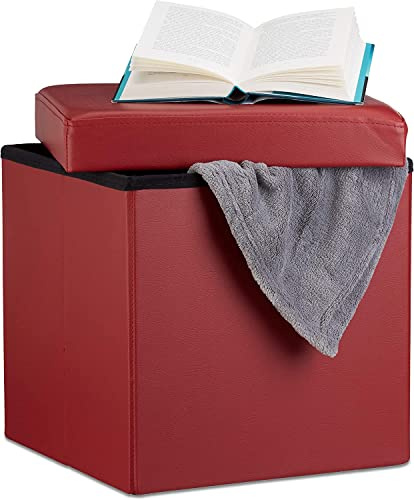 Artistic Fashionista Limited Faux Leather Ottoman Storage Box Folding Footstool Rest Seat, Storage Stool Toy Chest Practical Bench Blanket Linen Box (Red, Small - 38x38cm)