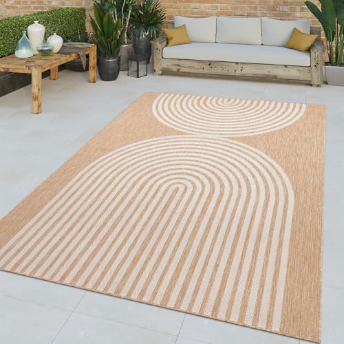 TT Home In-& Outdoor Teppich Wetterfest Balkon Flachgewebe Geometrischer Ethno Style, Farbe:Beige, Größe:120x160 cm