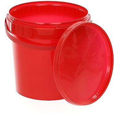 BenBow bucket with lid 0,22 gal (1l) red 10x 1 liters - food-safe, stable, airtight, leak-proof, odourless - plastic storage container, with handle - empty