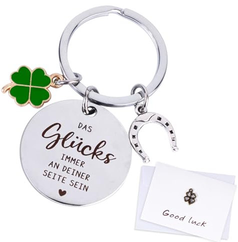 BOFUNX Glücksbringer Silvester Schlüsselanhänger mit Kleeblatt Hufeisen Viel Glück Glücksbringer Silvester Geschenk 2025 Grußkarte für Familie Freund Kollegen Geburtstag