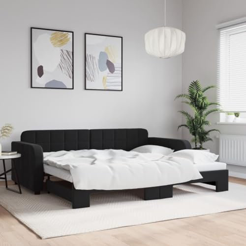 Homgoday Tagesbett Ausziehbar Ausziehbett Schlafsofa Bettsofa Sofabett Sofa Bett Ausziehsofa Schlafcouch Bettcouch Funktionsbett Schlafbett Bettgestell Doppelbett Schwarz 90x200 cm Samt