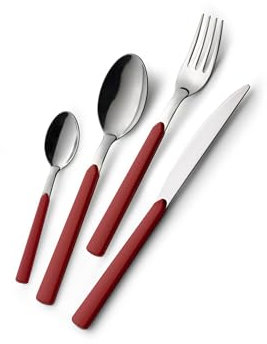 GLOUPIE Set 24 Posate Loft Rosso Per 6 Persone in Acciaio Inox e Manico In ABS Made In Italy Lavabili In Lavastoviglie