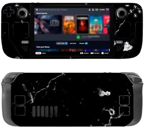 KNOXS Zubehörpaket für Valve Steam Deck, 2 Stück Trackpad Aufkleber mit 4 Stück Tastenschutzaufkleber Rutschfeste Karbonfaser-Textur (Schwarz)
