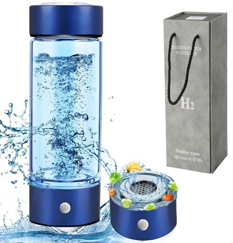 Botellas de agua de hidrógeno, separadores hidroeléctricos portátiles de hidrógeno, generadores agua de hidrógeno, vasos salud de vidrio de agua rica en hidrógeno recargables, hasta 1500ppb (azul)