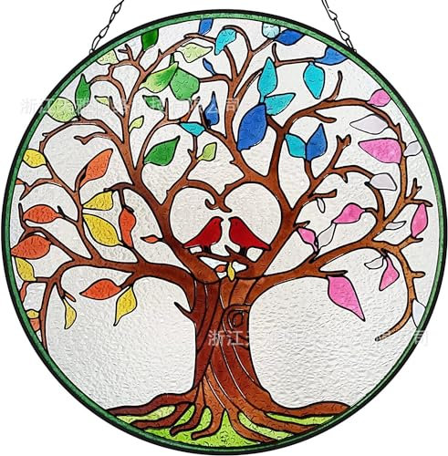 Acchiappa-sole Ciondolo piatto acrilico colorato albero della vita creativo Decorazione da appendere a parete for finestra con foglie colorate a tema quattro stagioni Regalo Perfetto (Size : C)