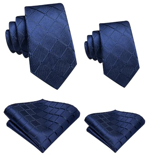 Hi-Tie Father Son Matching Ties and Pocket Square Set Silk Ties for Wedding Party Gifts