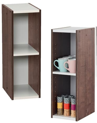 Iris Ohyama Platzsparendes Regal, Schlank, 2 Ebenen, Set aus 2, Braun, Verstellbar, Modular, Für Wohnzimmer, Homeoffice, Schlafzimmer, Organisation, Bücher, CD, Dekor, Einfache Montage, UB-6020