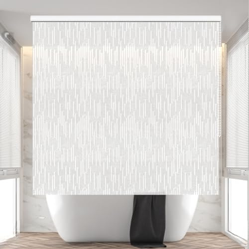 Jakooz Cortina de ducha enrollable para baño, impermeable, 100 % PEVA, resistente al techo, cortina de ducha enrollable para bañera, sin varillas, sin ganchos, sin anillas, (142 x 241 cm) (carámbanos)