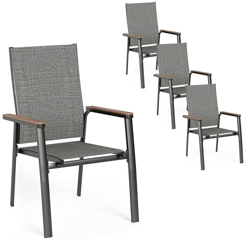 PHIVILLA Gartenstühle 4er Set Aluminium Terrassenstühle mit Textilene Stapelbare Balkonstuhl für Garten Balkon Outdoor Terrasse Wetterfest