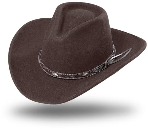 STARS & STRIPES Dallas Brown Hut – Formbarer Western Fedora aus Wollfilz mit Leder-Hutband