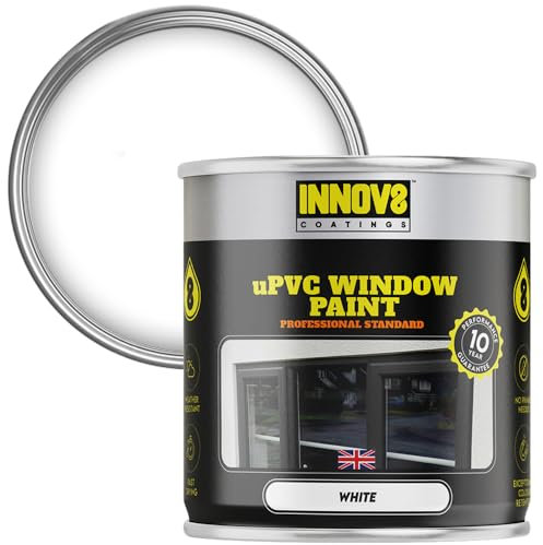 INNOV8 COATINGS UPVC Paint 750ml - White - Satin Finish - No Primer Needed - Fast Drying - For Doors, Windows, Conservatories - Interior/Exterior - 10 Yr Durability - Pro Quality for Plastic & uPVC.