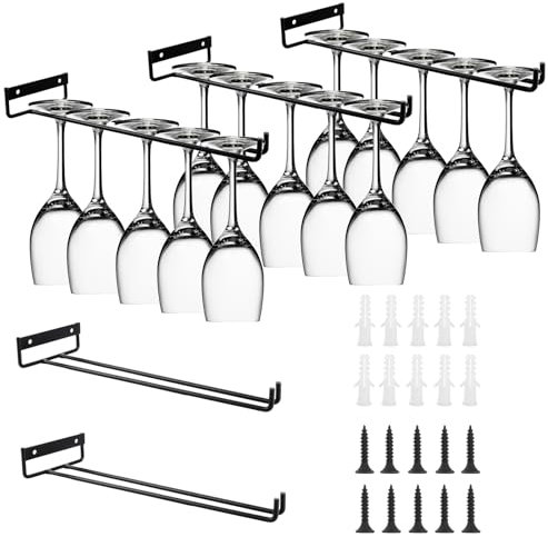 YAYODS 5 Pièces 30cm Porte Verres Suspendu Noir - Rangement Verre a Pied Métal - Support Verre a Pied Suspendu - Porte Verre Suspendu - Accroche Verre a Pied Suspendu - Porte-Verres Pour Armoire, Bar